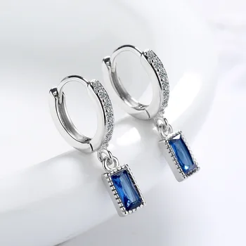 Moda 925 Srebro Korejski Sveže Sladka Mala Modra S Cirkonij Diamanti Kratki Uhani Nakit