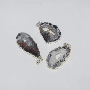 Surovega Zemeljskega Rezina Druzy obesek s srebrno prekrita kamen nakit, izdelava 2021 big geode druzy kristali kremena točke zdravljenja luknja