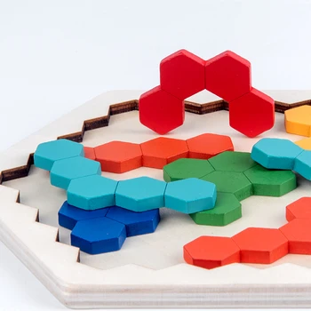 Lesene Šestrobi Puzzle za Otroke, za Odrasle - Satja Obliko Tangram Sestavljanke Igrače Geometrijo Logiko, IQ Igre Darilo za Toddlers