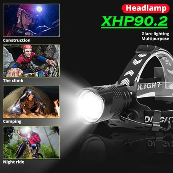Super XHP90.2 LED Smerniki XHP90 High Power Glavo Svetilka XHP70 LED Žaromet USB 18650 Polnilna Vodja Svetlobe Svetilko CREE LED XHP50