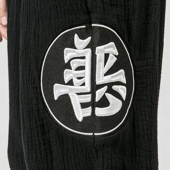 MRDONOO Kitajski stil za moške bombaž konoplja hlače hlače svoboden velikosti priložnostne hlače vezenje noge noge hlače hlače K67