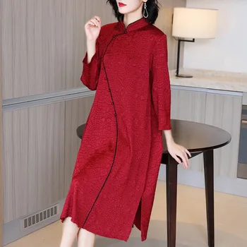 Francoski Izboljšano Cheongsam Kitajski Slog Rdečo Obleko Jeseni, Pozimi 2020 Nove Ženske Dolg Rokav Obleke Naguban