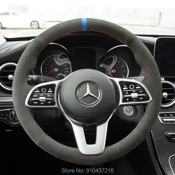 Za Mercedes Benz Razreda 19-20 GLC GLB 2020 CLS 18-20 Vse Črno Antilop Usnje, usnjeni Volan Ročno Šivanje Zaviti Pokrov