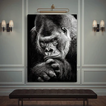 Moderno Črno Gorilla Platno Slikarstvo Sliko Nordijska Živali Plakatov in Fotografij Opica Stenske Slike za Dnevni Sobi Doma Dekor