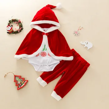 Za otroke Božič obleko newborn baby baby Božični kostum pismo vrh + hlače + plašč plašč obleko oblačila детская одежда 40*