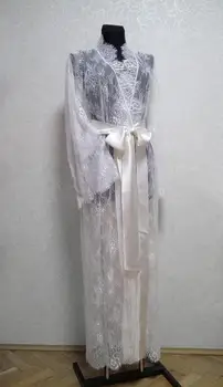 Bele Poročne Obleke s Pasom Čipke Poroko Sleepwear kopalni Plašči Nightgowns Haljo Ženske Boudoir Obleke Kimono