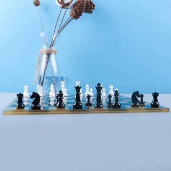 1 Nastavite Šah Odbor Kristalno Epoksi Smolo Plesni Šah+Šahovnice Silikonski Kalup DIY Obrti, zaradi Česar Orodje