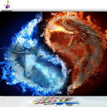 DIY barvil slike s številkami z barvami flying dragon slikarstvo risanje, barvanje z številkami uokvirjena Doma