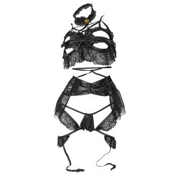Ženska Seksi Cosplay Kostum Cheongsam Perilo Strappy Korzet Noč Sleepwear Perilo, Obleka Bela Črna Erotični Set Za Stranke