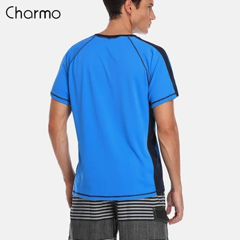 Charmo Moški majica Rashguard Dry-Fit Kratka Majica Deskanje bo Ustrezala Moških Potapljanje Majica UV-Zaščito Izpuščaj Stražar Vrh UPF 50+ Mozaik Plaža Obrabe