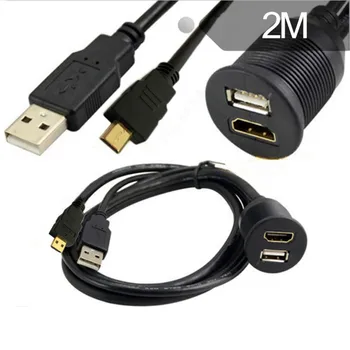 USB & Micro HDMI Moški-HDMI Ženski AUX Flush Nosilec Avto Nosilec Podaljšek Kabla za Avto, Tovornjak motorno kolo, Čoln nadzorno ploščo Plošča
