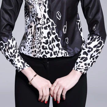 2021 Pomlad Poletje Moda vzletno-pristajalne Steze Leopard Tiskanja Priložnostne Vrh Žensk Dolg Rokav znižuj Ovratnik Elegantna Urad Dama Bluzo Majica