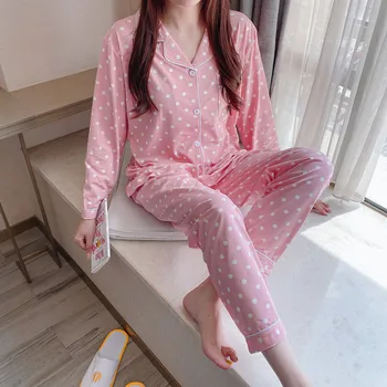 2020 Jeseni Dolg Rokav Srčkan Risanka Tiskanja Pajama Kompleti za Ženske korejski Sleepwear bo Ustrezala Pyjama Homewear Pijama Mujer Domov Oblačila