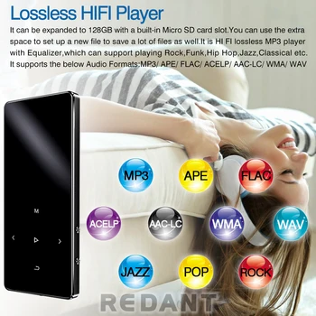 REDANT MP3 Predvajalnik, Bluetooth Z vgrajenim zvočnikom 1.8-palčni Zaslon na Dotik Tipke FM Radio, Diktafon, E-Book, Lossless Hifi Glasbeni