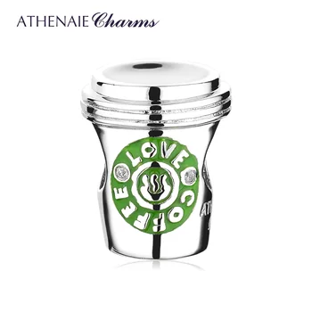 ATHENAIE 925 Sterling Srebrna Zelena Emajl Ljubezen Skodelico Kave čarobne gumbe za Zapestnico DIY Ženske, Nakit