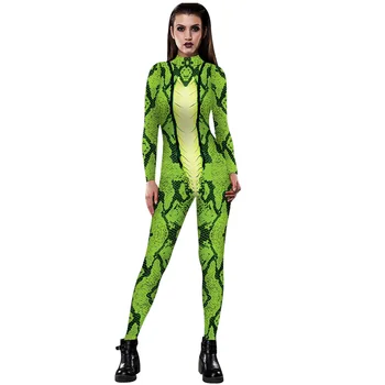 VIP MODA 2019 Halloween Cosplay Kostume Leopard 3D Tiskanje Živali Zentai Kača Obleka, Obleka Jumpsuits