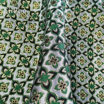 Evropski modni slog kovinski detelja tiskanim zelenim žakarske tkanine za pomlad poletje obleko nastavite obleko telas tecido tissu SP6054