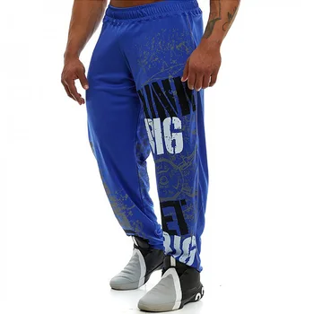 Moške poletje moda natisnjeni quick-dry fitnes šport priložnostne telovadnice hlače teče usposabljanje svoboden ravne cevi polne hlače