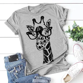 Ženske Žirafa Tiskanja Ženske T-shirt Krog Vratu Kratkimi Rokavi Kratkimi Rokavi Očala Žirafa Tiskanja Grafike Udobno Bazo 02*