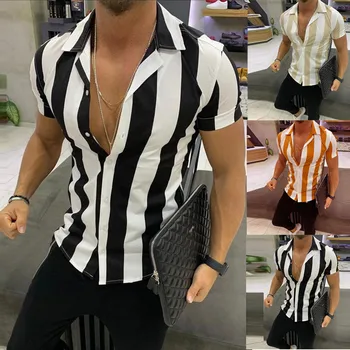 Nove Moške Srajce Moda Mens Natisnjeni Preplete Pisane Trak Kratek Rokav Ohlapno Majico Priložnostne Sport moška Majica Bluzo vrh