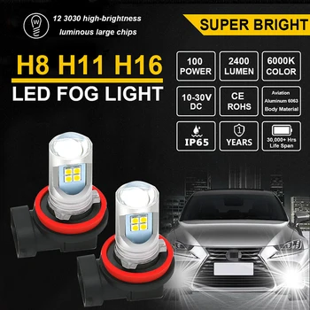 Avto Smerniki Žarnice H8 H11 H16 LED Canbus meglenke IP65 6000K Za Peugeot 307 308 206 207 208 406 407 408 508 2008