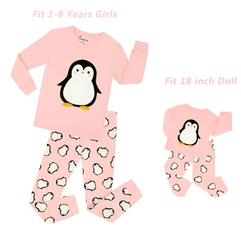 2018 Nove Otrok Pingvin Pižamo Postavlja Z Lutko Pižamo Baby Samorog Sleepwear Dekleta Princesa Pižame Otroci Božič Pijamas