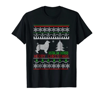Ljubimec Tshirt-moška T-Majica-Črna Avstralski Ovčar Ugly Pulover Božič Dog