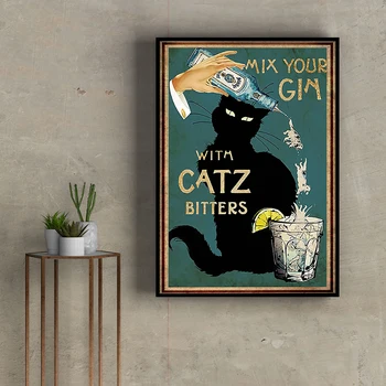 Duševno Black Cat Plakat Sem To, Kar Želim Ponudbo Umetnosti Tiskanja Vintage Mix Your Gin Smešno Kopalnica Vrt Platno Slikarstvo Doma Dekor