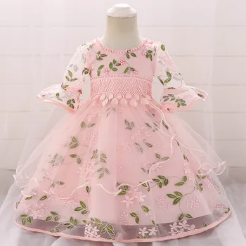 Poletje Novorojenčka 1. letnik Rojstni dan Baby Dekleta Oblačenja Čipke Cvet Princesa Obleke Za Otroka Družico Obleke za Otroke Vestidos