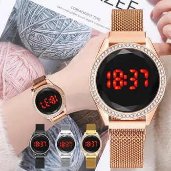 2020 LED Rose Zlata Magnet Quartz Elektronski Ženski Watch Moda Digitalni Ženske Za Ure Luksuzni Ženske Divje Ure Darilo Reloj