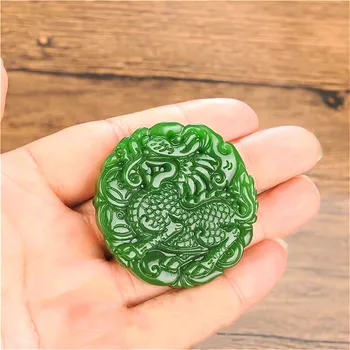 Samorog Green Jade Ogrlico, Obesek, Ročno Izrezljano Naravnih Čar Nakit Kirin Amulet Modne Dodatke za Moške, Ženske, Darila