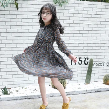 Dekleta Obleko Eleganten Poletje Vintage Stil Cvetlični Otroci, Obleke Za Dekle Z Dolgimi Rokavi Šifon Princesa Obleko Najstnice Oblačila