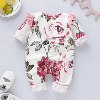 Čudovit cvetlični čipke romper baby dekleta z dolgimi rokavi jumpsuit jeseni bombaž novorojenčka telo, oblačila za malčke bebe onesies 30