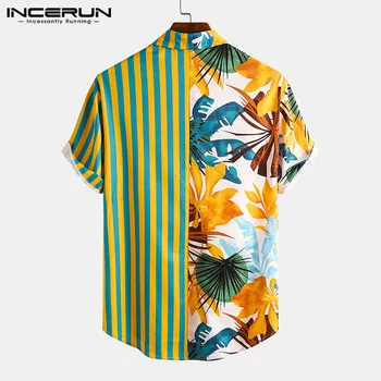 Poletje Moda Moških Hawaiian Shirt Tiskanje Prugasta Mozaik Kratek Rokav Plaži Bluzo 2021 Ulične Elegantna Počitnice Camisa INCERUN