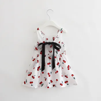 Malčka Princesa Dekle Obleko Natisnjeni Češnja Obleke za Dekleta Cvetlični Poletje Newborn Baby Sundress za Otroke vsak Dan Nositi Vestido 12M
