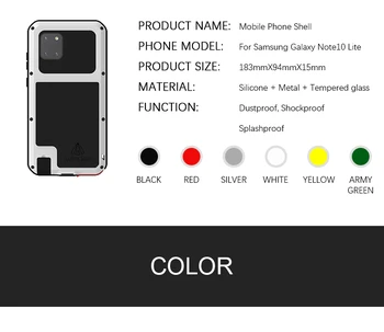 Za Samsung Note 10 Lite Doom Oklep za Zaščito Shockproof Primeru Telefon za Samsung Note 10lite Težkih Kovin, Aluminija, Pokrov