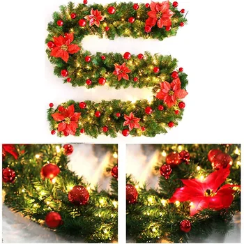 Božični Okraski, Rattan s Svetlobo 2.7 m Umetne Rože Zelene Trte, Garland Novo Leto Večerjo Tabela Decors