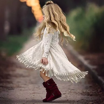 Moda Baby Dekleta Oblačenja Dolg Rokav Čipke Elegantno Princesa Obleko Zlato Žamet Tassel Latinsko Obleke 1-4 Let Malčka, Girl Obleke