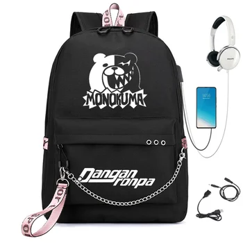 Anime Danganronpa Junko Fantje, Dekleta, Otroci, Šolska torba Ženske USB Verige Nahrbtnik Platno Moških Bagpack Packsack Zmogljivosti Mochilas