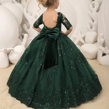 Zelena deklice pageant obleke posadke izrez 2019 pol rokav zeleno cvet dekleta obleke vestido de renda vestido daminha