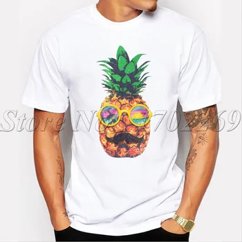 Sončenje Hipster Ananas retro natisnjeni moški t-shirt kratek rokav priložnostne smešno vrhovi Ananas z očali kul tee majice