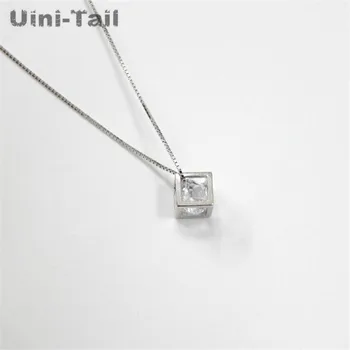 Uini-Rep vroče novih 925 sterling srebro sladko kocka ogrlica korejski moda plima pretok geometrijo kocka obesek nakit GN582