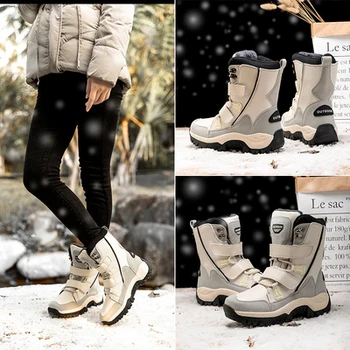 Pozimi plus žamet debel toplo bombaž čevlji ženske non-slip in nepremočljiva zunanji sneg škornji ženske mid-debele cevi-soled smučarskih sho