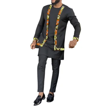 Ponaredek dveh kosov design Afriške majico in črne hlače prilagojene Dashiki moške določa Senator slog obleke, moške obleke Ankara