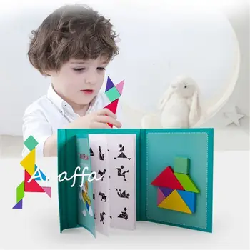 Magnetni 3D Puzzle Tangram Sestavljanke Igro Baby Montessori Učenje Izobraževalni Igrača Risanje Igre Igrače za Otroke Draži Možgane