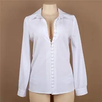 Moda Za Ženske, Dolg Rokav Dame, Svoboden Šifon Bluzo Poletje V Vratu Priložnostne Belo Dno Majica