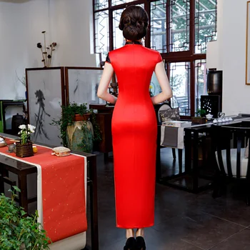 S-4XL Dolgo Cheongsam Letnik Kitajski stil Oblačenja 2019 Modna Ženska Rajon Qipao Slim Stranke Obleke Gumb Vestido Plus Velikost