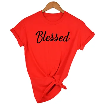 Blagoslovljena Pisma Natisniti Ženske majice z Napisi, Majice Letnik Vrh Tee Modni Ženski 2020 Harajuku Tumblr Camisas Mujer