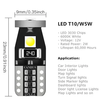 10x T10 W5W LED Žarnice 3030 SMD 168 194 Avto Dodatki Potrditev Luči za Branje svetilka 12V Auto White Trunk Lučka za Motor brez Napak