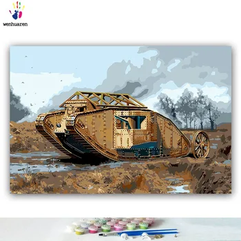 DIY barvil slike s številkami z barvami Vojaško odlikovanje Zrakoplova tank sliko risanje, barvanje z številkami uokvirjena Doma